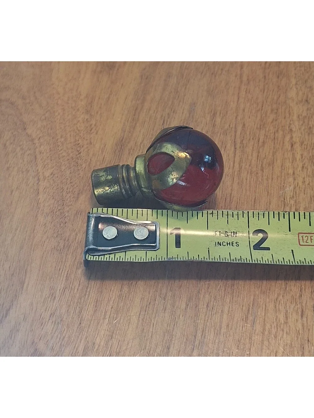 Vintage Art Deco Ruby Red Glass Marble Lamp Finial Wrapped In Brass 1.5